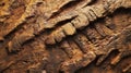 A series of fossilized scratch marks along a tree trunk potentially from a dinosaur using its claws to climb or forage