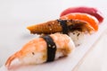 Series of four kinds Nigirisushi Royalty Free Stock Photo