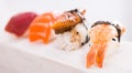 Series of four kinds Nigirisushi Royalty Free Stock Photo