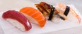 Series of four kinds Nigirisushi Royalty Free Stock Photo
