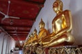A series of gilded Buddha statues on display for pilgrims in one of the temples Royalty Free Stock Photo