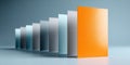A series of grey and blue panels, with a standout orange panel on the right side Royalty Free Stock Photo