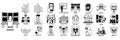 A series of icons depicting various computer related activities, such as hacking in line drawing style Royalty Free Stock Photo