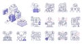 A series of illustrated icons depict concepts related to artificial intelligence and data Royalty Free Stock Photo