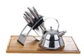 Series of images of kitchen ware. Teapot and knife