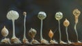 A series of images showcasing the different stages of spore formation from initial growth to dehiscence and release into Royalty Free Stock Photo