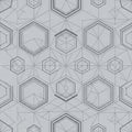 A series of interconnected hexagons and pentagons on a light gray Royalty Free Stock Photo