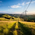 A series of interconnected power grids and transmission lines stretching across a vast landscape. Royalty Free Stock Photo