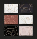 Series of invitation wedding illustrations in art deco style. Geometric golden lines. Vector