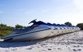 Series of Jet-Ski watercraft on a tropical beach