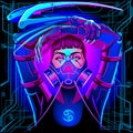 A series of neon Horoscope signs, in the style of cyberpunk. Zodiac Sign: Cancer Royalty Free Stock Photo