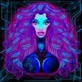 A series of neon Horoscope signs, in the style of cyberpunk. Zodiac Sign: Virgo Royalty Free Stock Photo