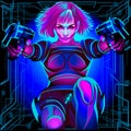 A series of neon Horoscope signs, in the style of cyberpunk. Zodiac Sign: Sagittarius Royalty Free Stock Photo