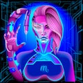 A series of neon Horoscope signs, in the style of cyberpunk. Zodiac Sign: Scorpio Royalty Free Stock Photo