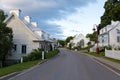 Series of old traditional houses along the Chemin Royal in the quaint village of St-Jean, Island of Orleans Royalty Free Stock Photo