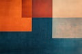 A series of overlapping squares in burnt orange, chambray blue, and peach fuzz, forming a vibrant,
