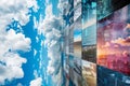 A Series of Photos of Clouds and Buildings, A collage image representing the evolution of storage from NAS to cloud, AI Generated