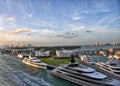 A series of photos of a cruise ship as it leaves the Port of Miami Cruise Terminal Florida