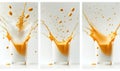 a series of photos of orange juice being poured into a glass