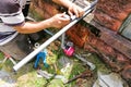 Series of plumber fixing installing outdoor valve meter piping