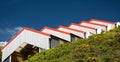 Series of Pointed Roof Apexes on Hill Top Tram Shed Royalty Free Stock Photo