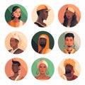 A series of portraits of african people in flat style. Generative AI image.