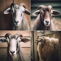 Series of portraits of goats on the farm Royalty Free Stock Photo