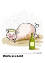 A series of postcards with a piglet. Proverbs and sayings. Drunk as a Lord. Royalty Free Stock Photo