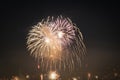 Series of real fireworks against black sky at night. Royalty Free Stock Photo