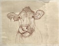 A cow that licks mustache , a panther Series of realistic animals for postcards with vintage background,doga swan in the lak