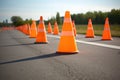 series of safety cones in middle of road