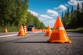 series of safety cones in middle of road