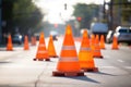 series of safety cones in middle of road