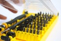 A series of small screwdriver set for tightening electronics Royalty Free Stock Photo