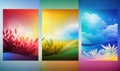 a series of three colorful banners with a sky background and clouds Royalty Free Stock Photo