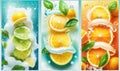 a series of three lemons, limes, and oranges