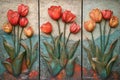 A series of three panels - Sculpted Stucco Artwork of Blossoming Tulip Royalty Free Stock Photo