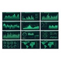 A series of twelve data visualization screens in a digital interface Royalty Free Stock Photo