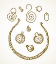 Series of vector illustrations of archaeological finds. Ancient Jewelry Royalty Free Stock Photo