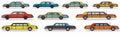 Series vintage cars side view flat design isolated. Retro automobiles colorful collection isolated Royalty Free Stock Photo
