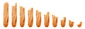 Series of whole and bitten baguette progressively