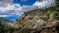 Series of Wooden Trestle Bridges of the abandoned Kettle Valley Railway viewed from across Myra Canyon Royalty Free Stock Photo