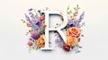 Serif Typeface Typographical Logo with Floral Design Featuring Letter 'R'. Spring, Summer