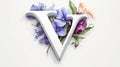 Serif Typeface Typographical Logo with Floral Design Featuring Letter 'V'. Spring, Summer