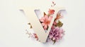 Serif Typeface Typographical Logo with Floral Design Featuring Letter 'V'. Spring, Summer