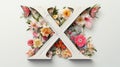 Serif Typeface Typographical Logo with Floral Design Featuring Letter 'X'. Spring, Summer