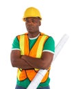 Serious african american construction worker