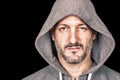 Serious anrgy man with hooded sweatshirt Royalty Free Stock Photo