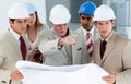 Serious architect looking at blueprints Royalty Free Stock Photo