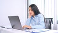 Serious asian business woman Strong headache because working hard and stress from hard work in office Royalty Free Stock Photo